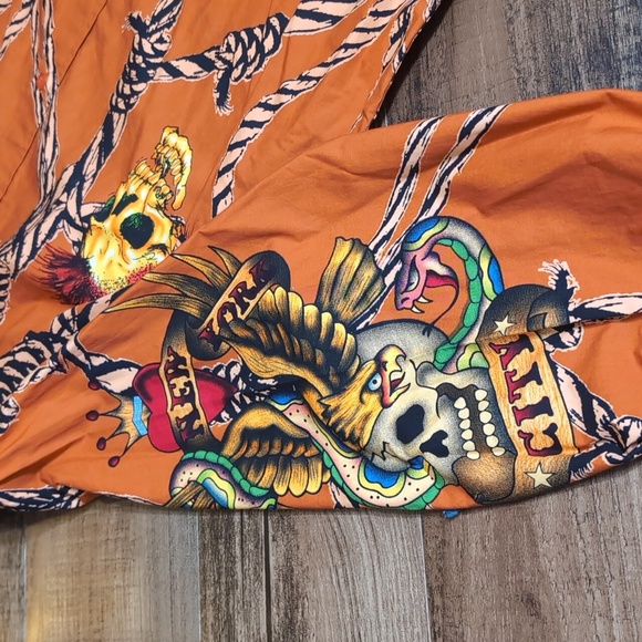 *NWT* Y2K Ed Hardy Punk Skulls & Rope Long Sleeve Button Down Size XXL Orange - Picture 8 of 14